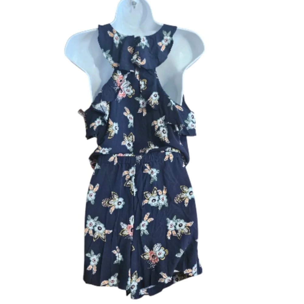 Loft Ruffle Racerback Floral Romper Navy Size M - Picture 6 of 15